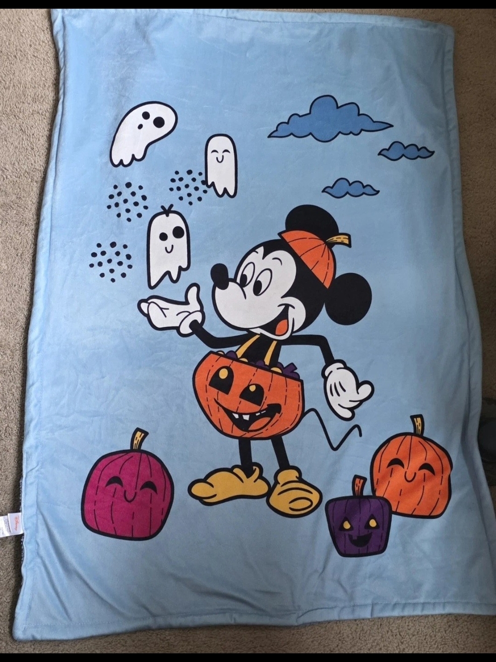 Mickey Mouse Halloween Plush Throw Blanket - Light Blue